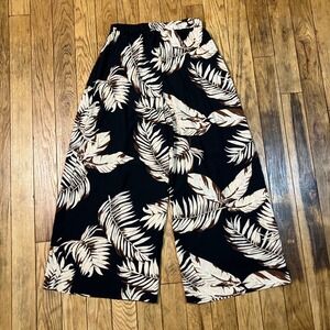 Shein Women's Black Tan Palm Leaf Print Wide Leg Palazzo Pants‎ Size M